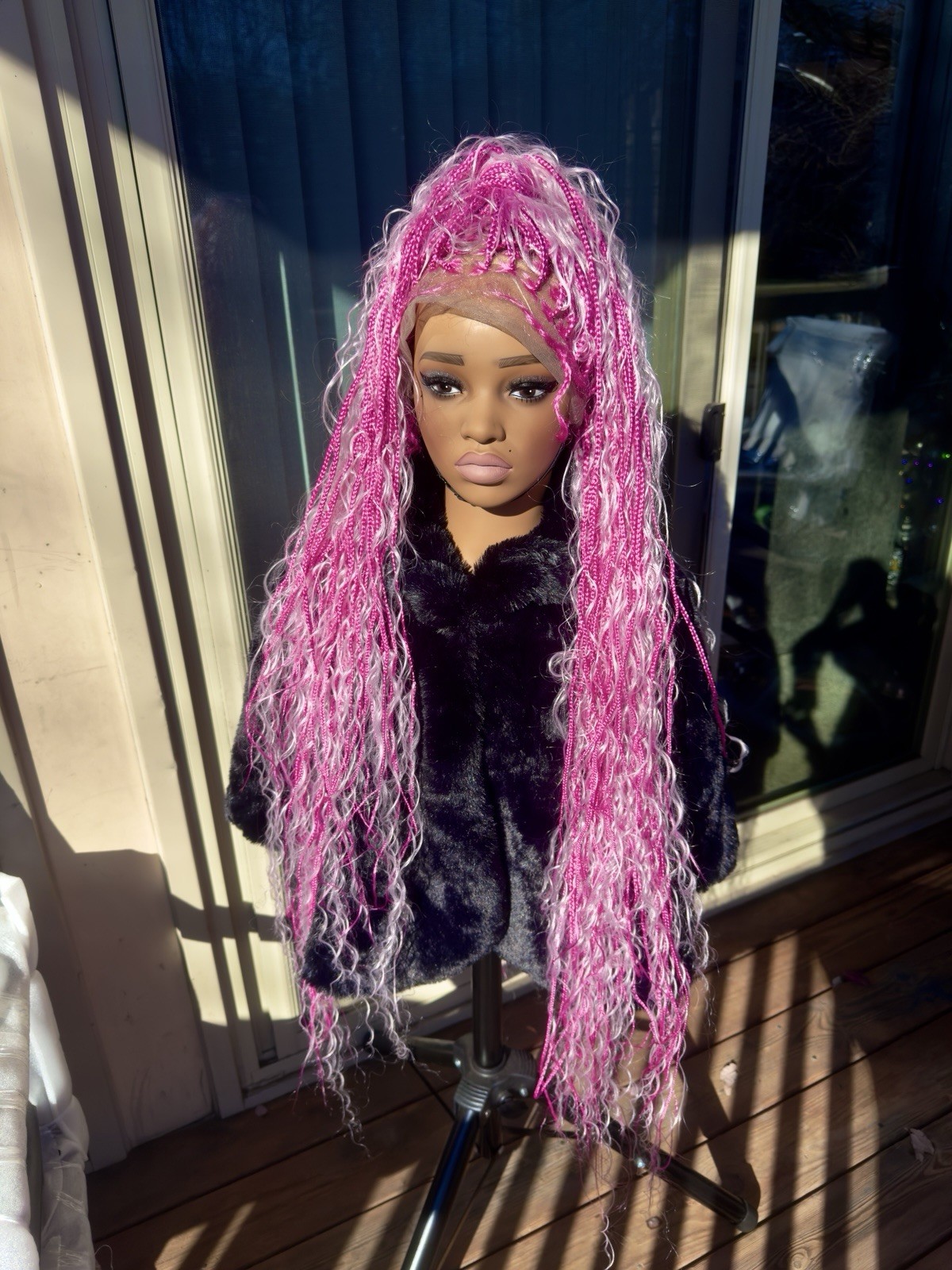 Long Pink Braided Curly Wig for Women | Fashion Wig | 31-40in Hairpiece