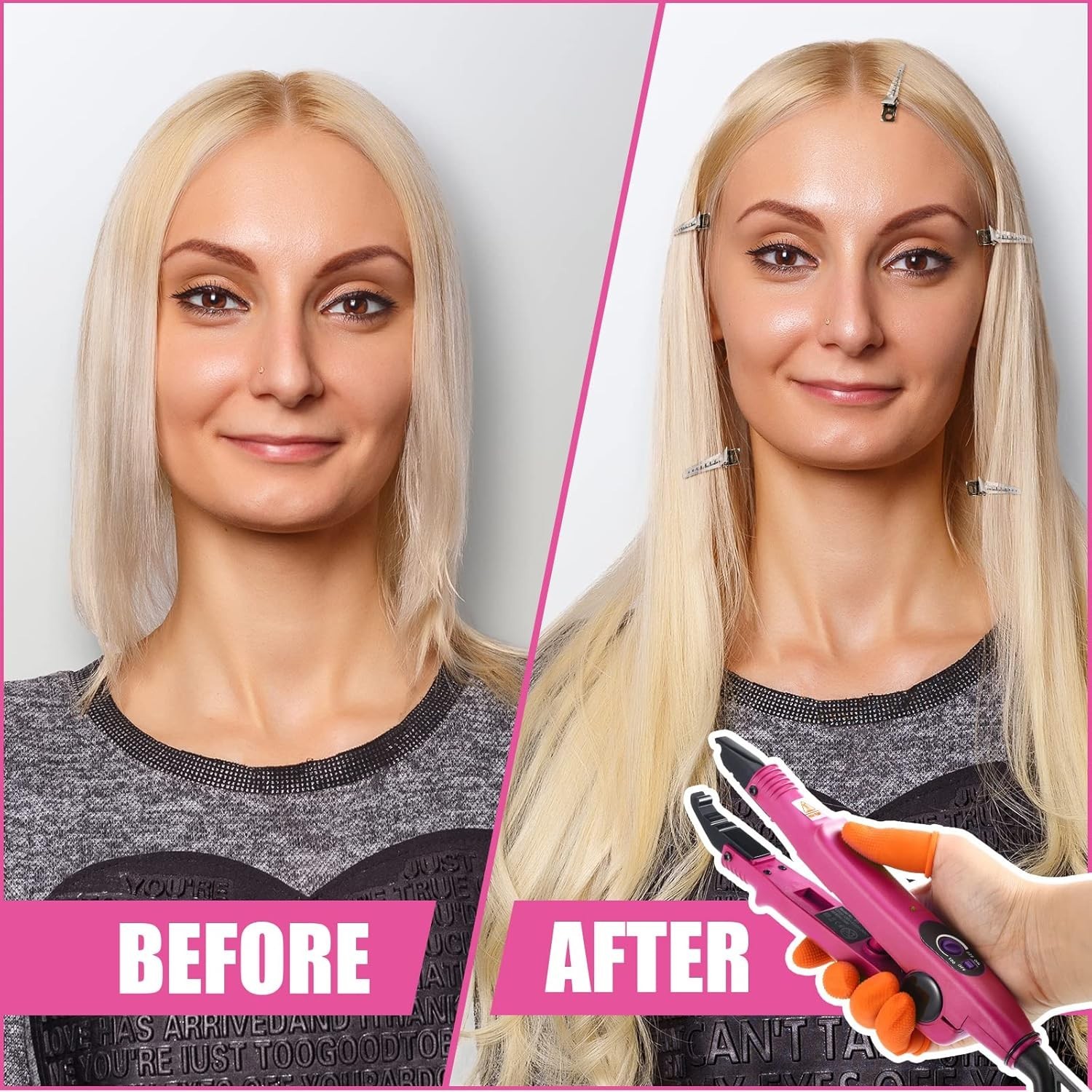 Hair Extensions Iron Fusion Keratin Heat Tool Pink Hair Clip Glue Kit
