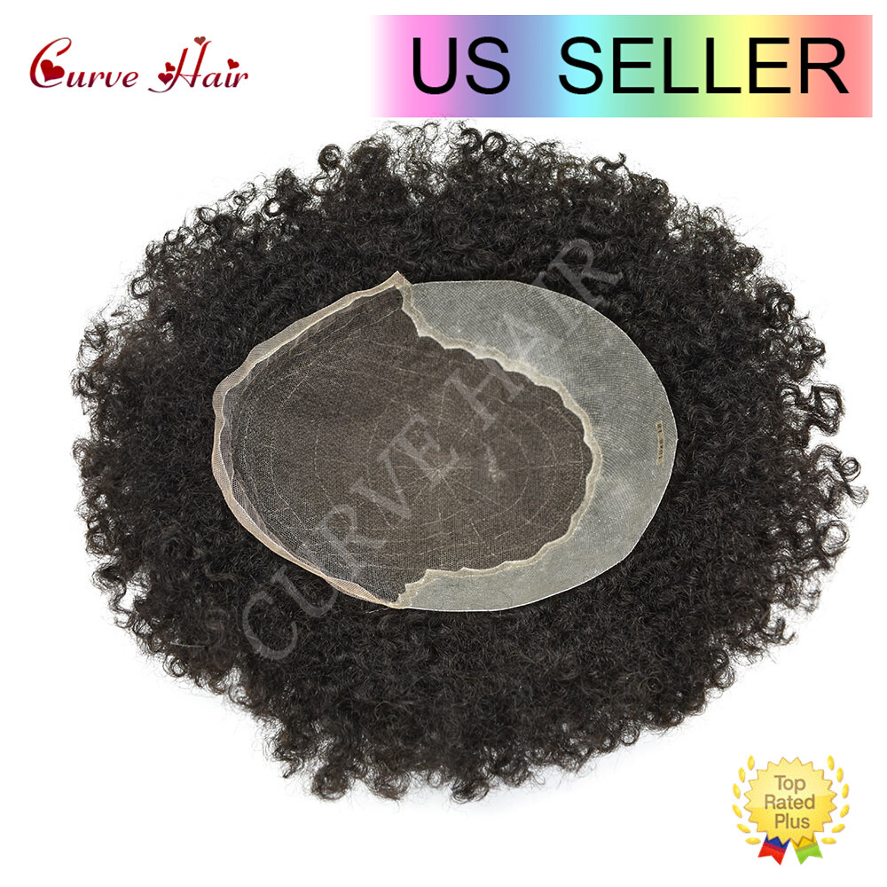 Toupee Men Human Hair Afro Wave Wig French Lace Thin Skin Kinky Curly Hair Units