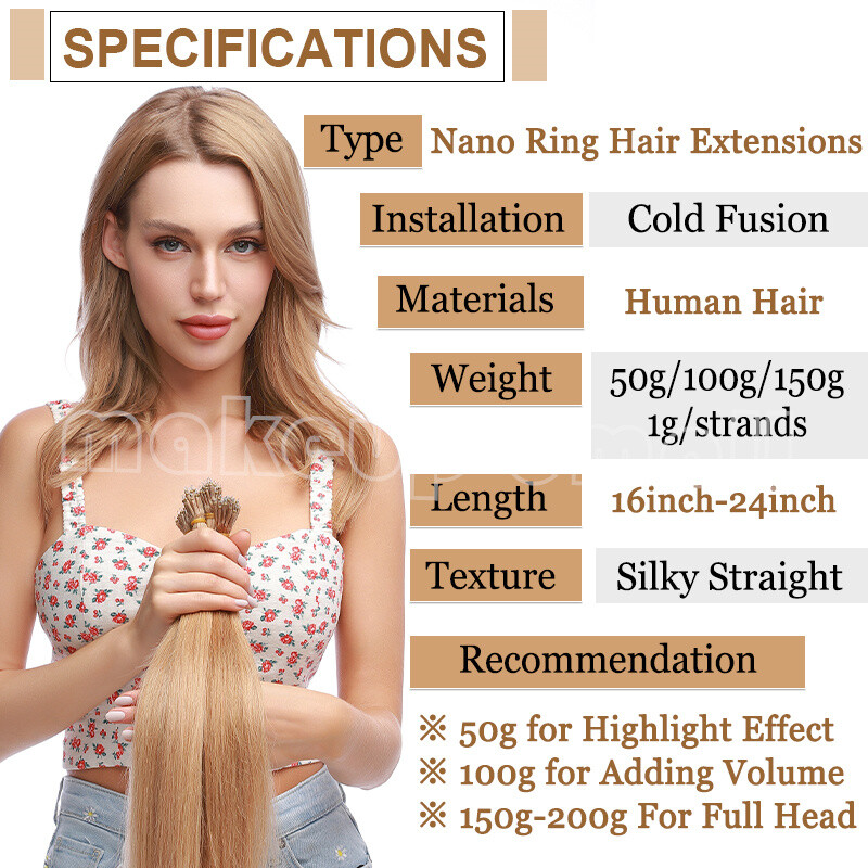 Nano Ring Real Remy Human Hair Extensions Microlink Bead Tip Thick Highlight