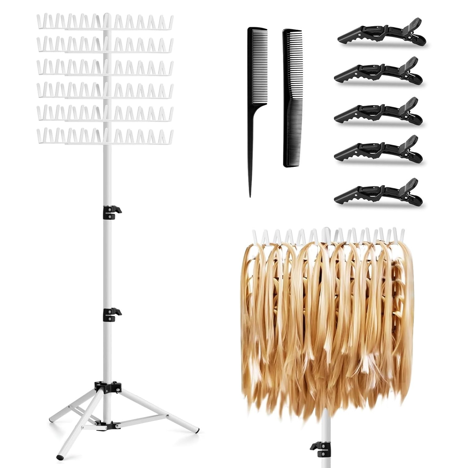 Braiding Hair Rack Height Adjustable 144 Pegs White