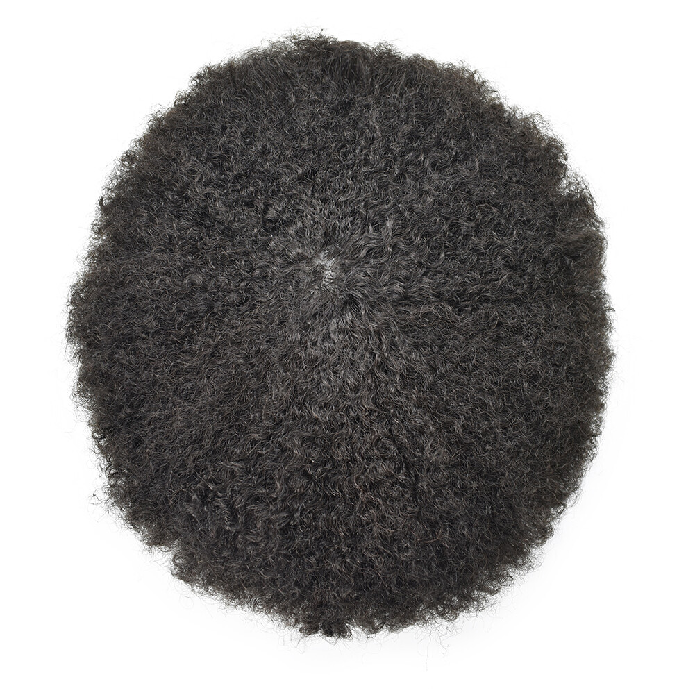 Afro Curly Mens Toupee Breathable Poly Skin Pu Black Hair Replacement System Wig