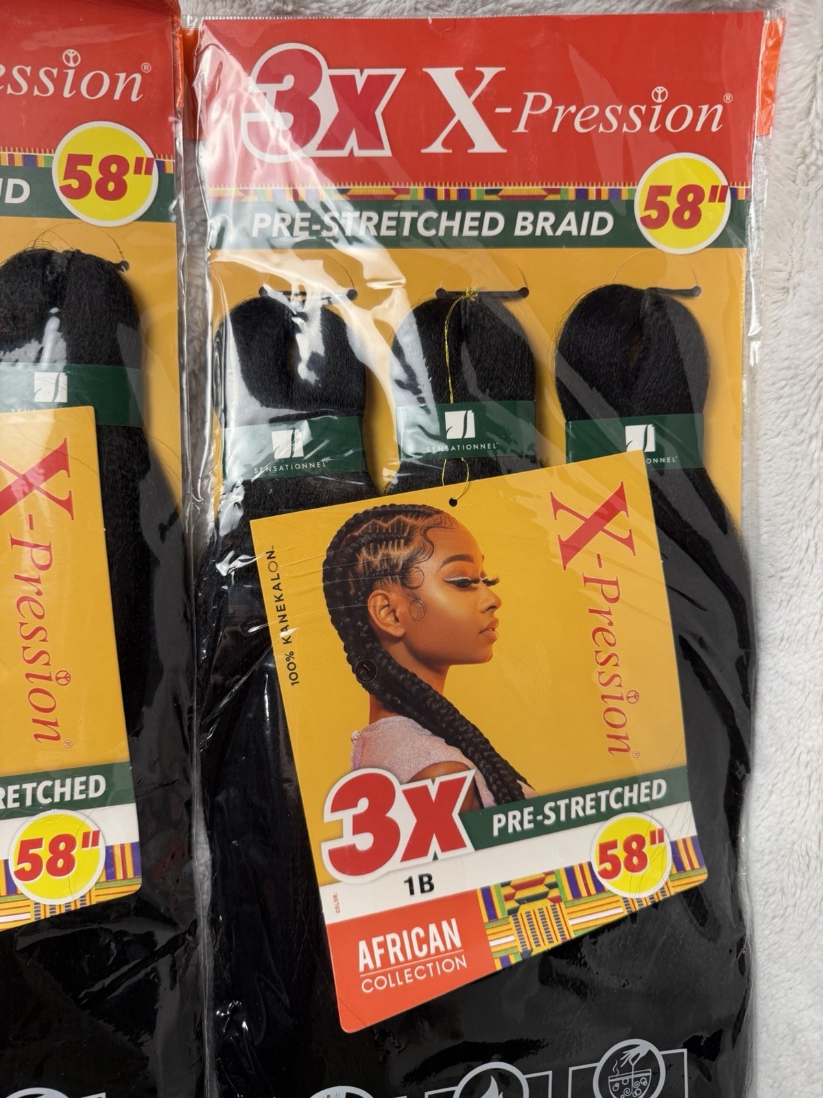 2 pk Sensational 3X X-pression Pre-stretched Braid 58″ 1B 100% Kanekalon