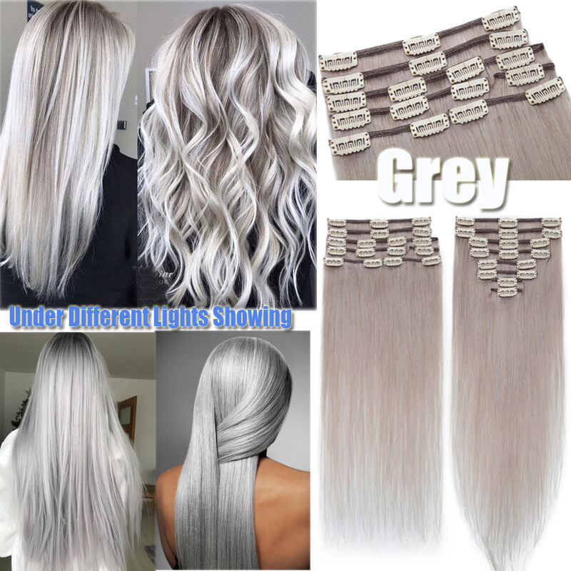 Silky Soft 100% Human Hair Extensions Clip In REMY Full Head 8PCS Mix Blonde US