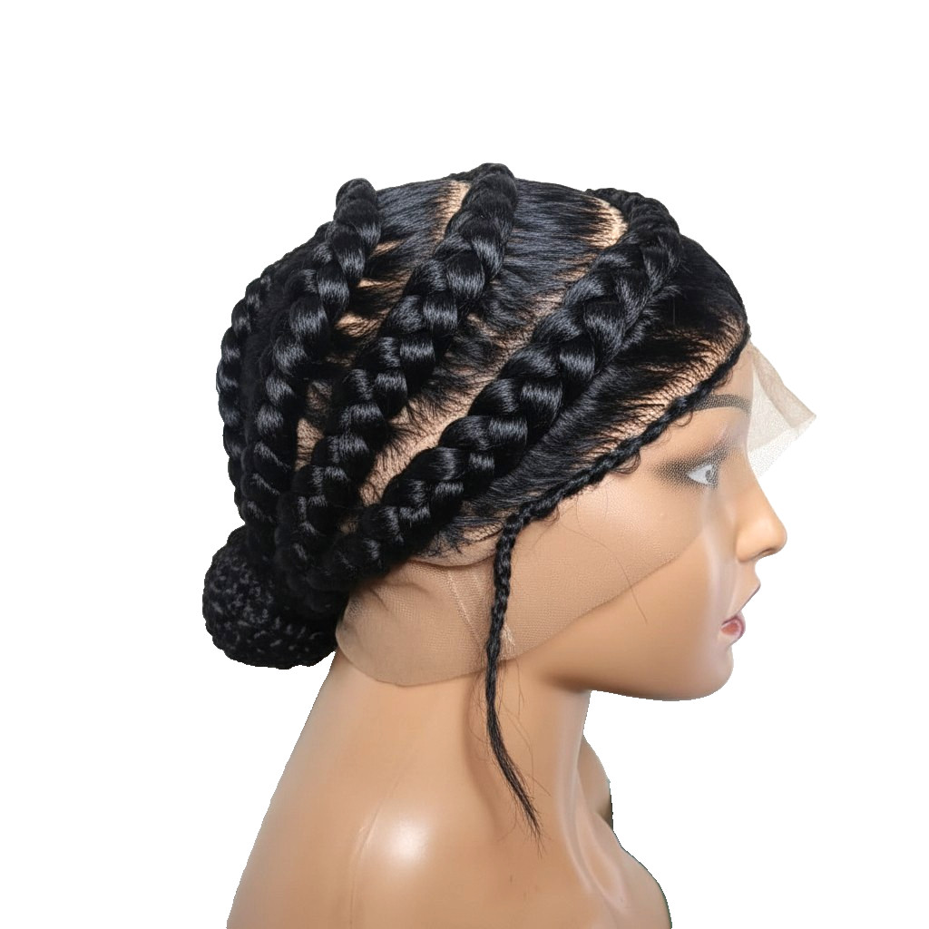 Black Bun Wig. Brush Braided Wig. Full Lace with Baby Hair.