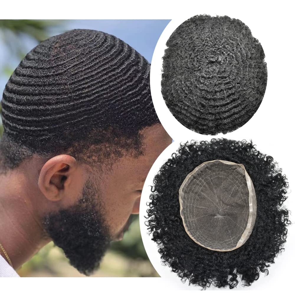 Afro Toupee For Black Men All Transparent Lace Curly 100%Human hair Weave system