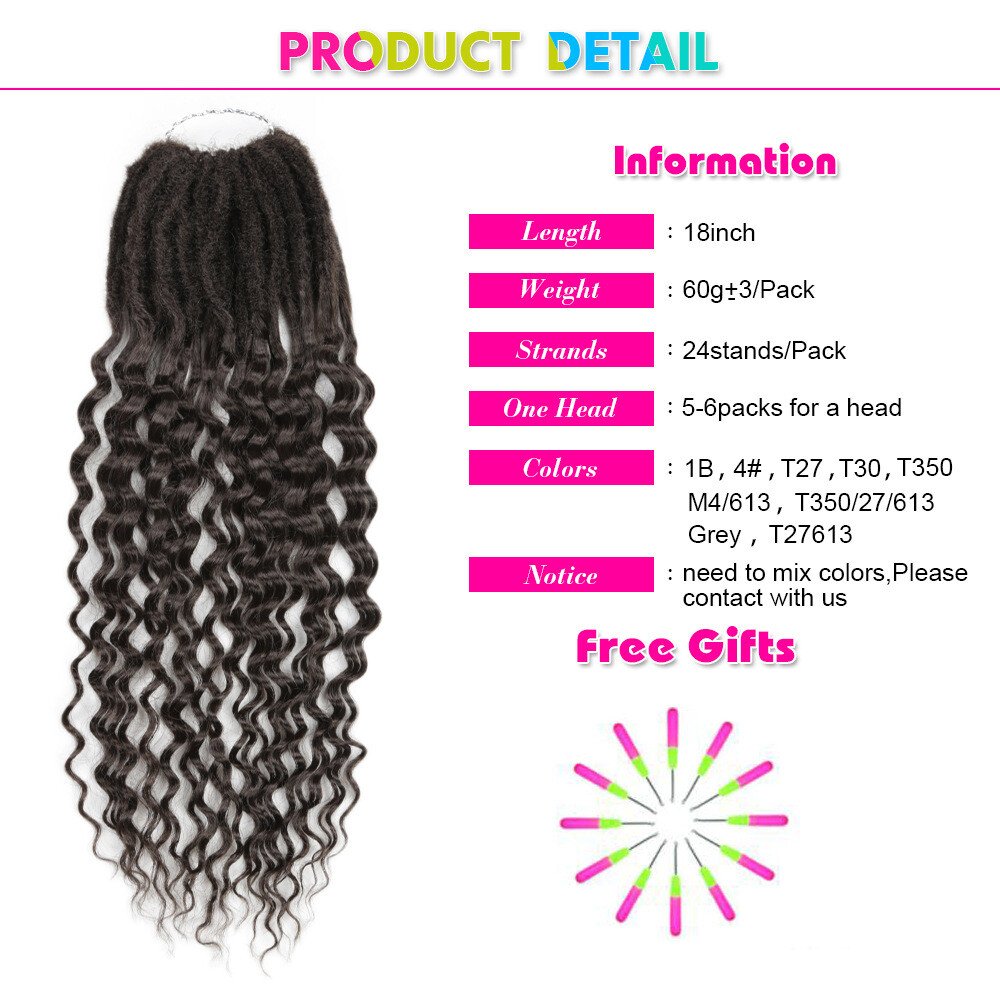 18″ Loose Wave Goddess Locs Crochet Braids Curly Faux Locs Braiding Extensions
