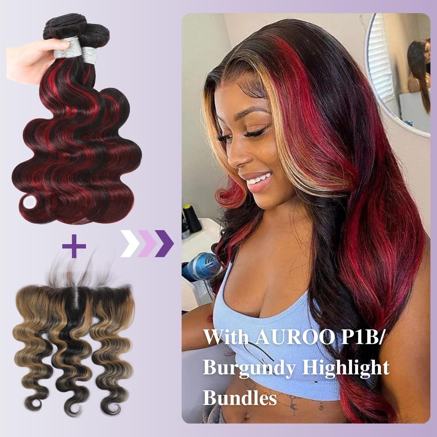 Auroo 13X4 Honey Blonde Highlight Frontal Closure Only Human Hair Body Wave 12A