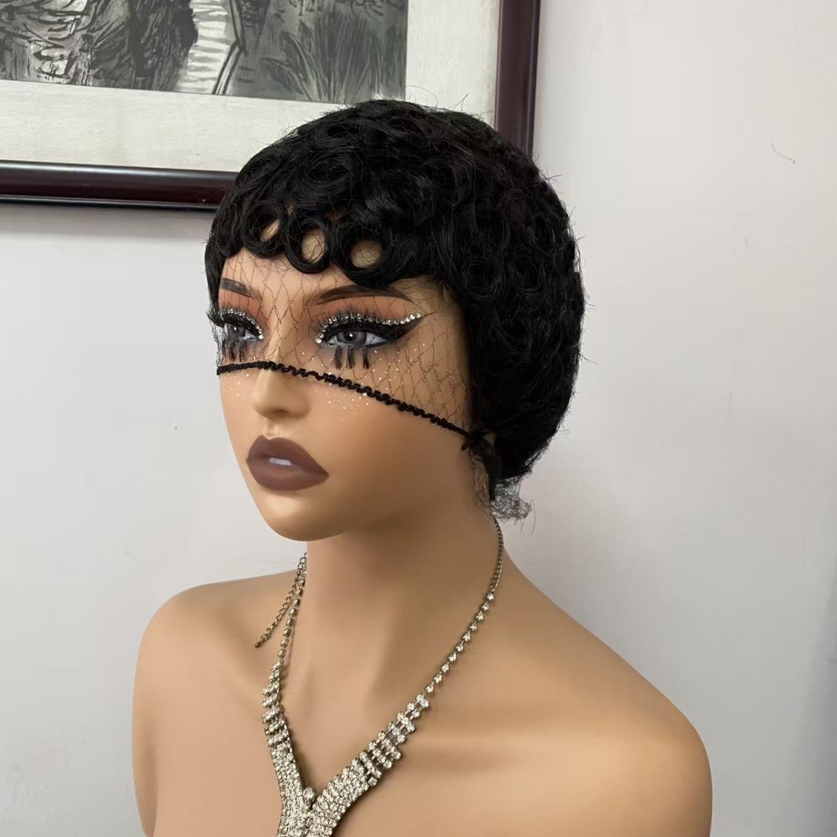 Real Human Hair Pixie Wig 6 Inch African American Kinky Curly Short Bob Style