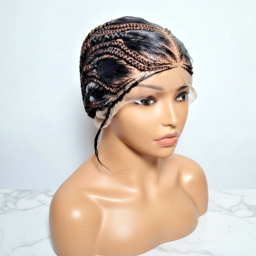 Bun Braided Wig. Natural Brush Cornrow Braids. Full Lace with Baby Hair.