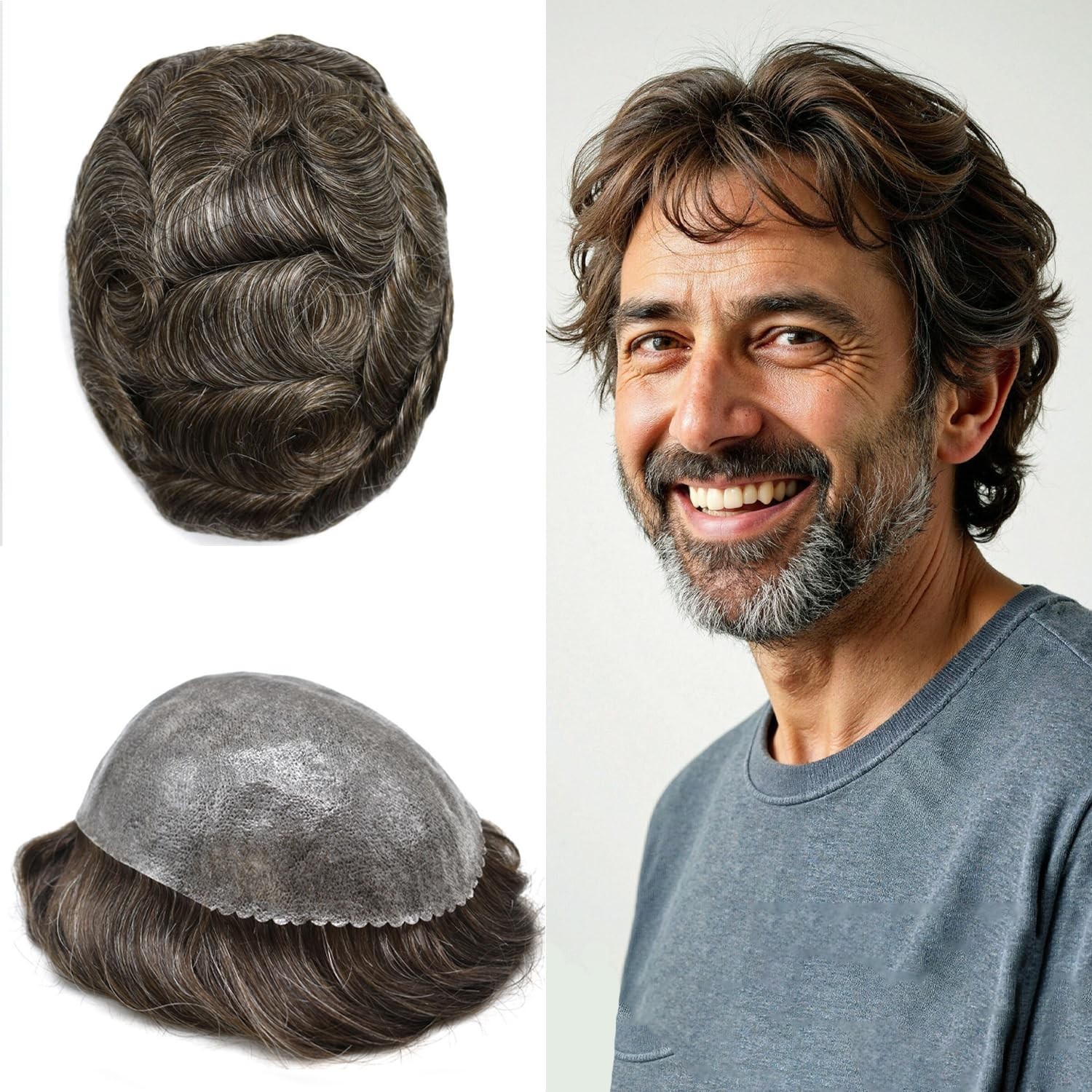 THIN SKIN Mens Toupee HumanHai Replacement Full Poly Skin PU System Wig for Men