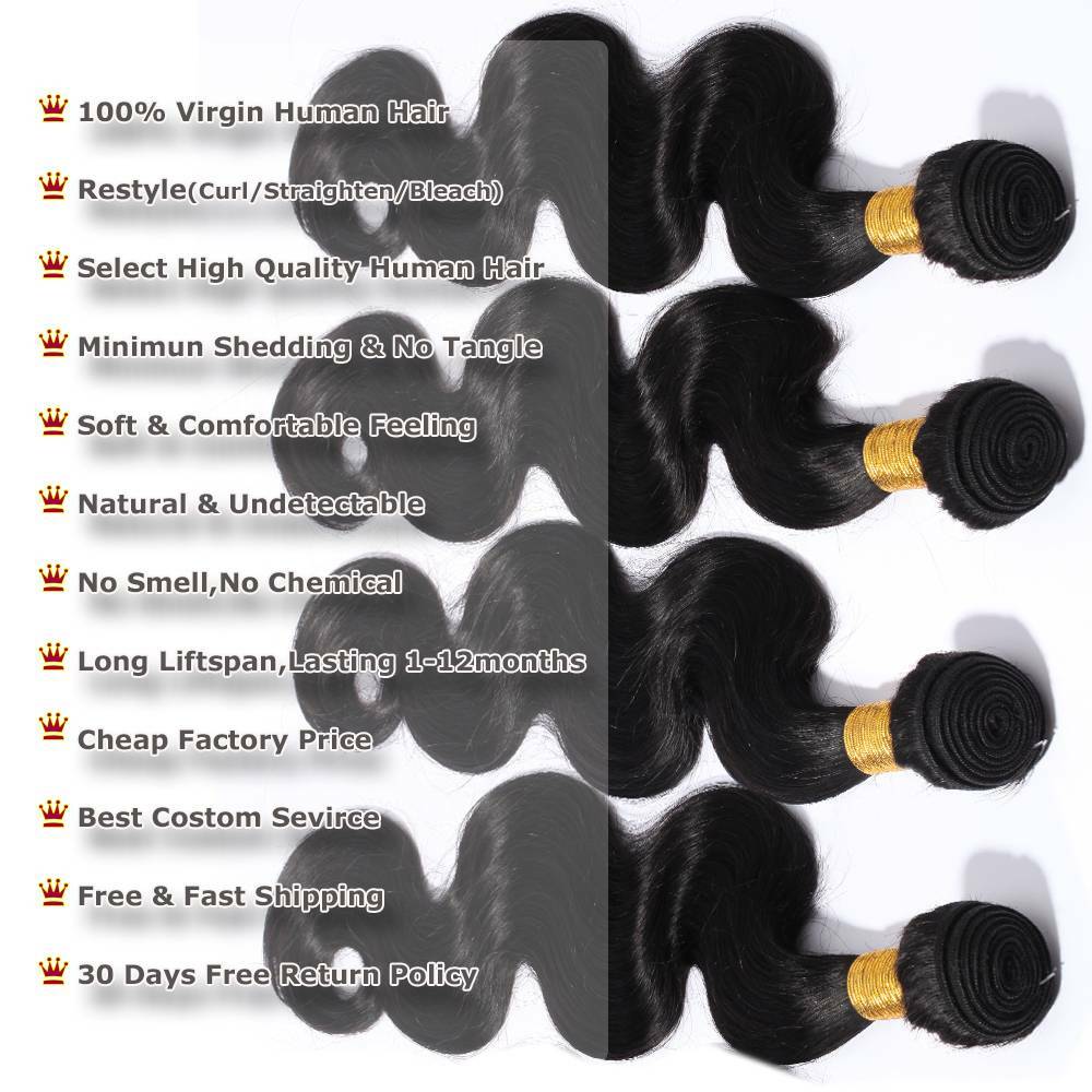 Body Wave/Straight Malaysian Virgin Human Hair 1-4bundles Weave CLEARANCE US HOT