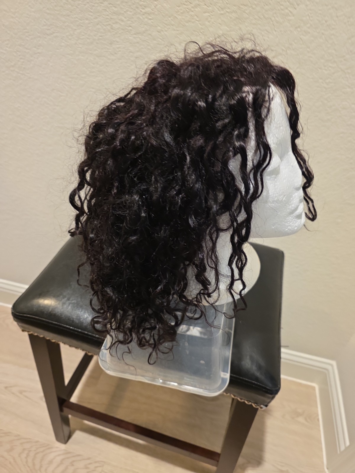 Lace Frontal Black Human Hair Curly Medium Length Wig