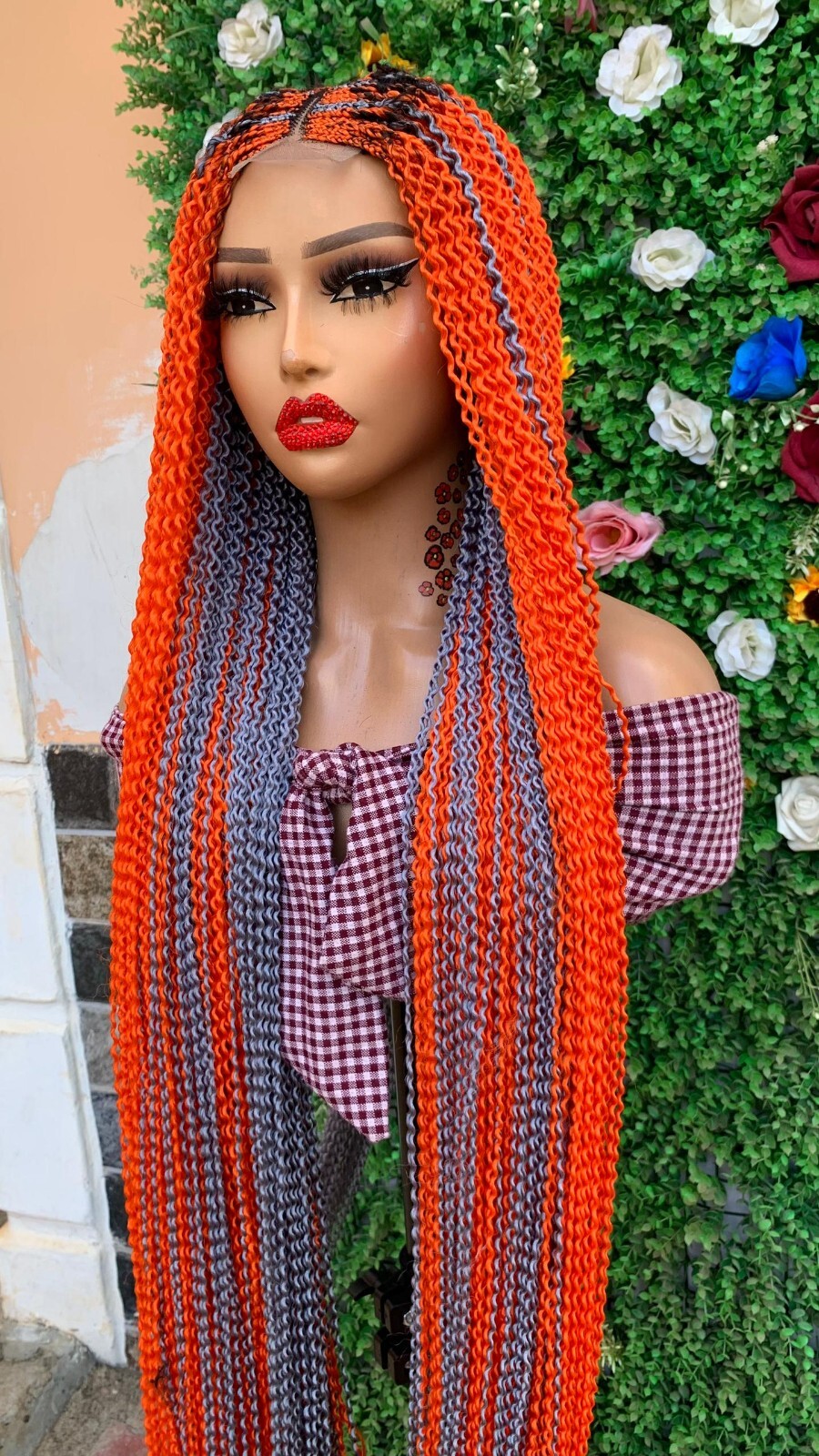 WATERMELON BRAIDED WIGS ON 2*4 LACE CLOSURE 42″