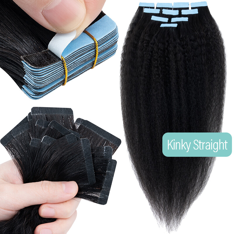 Yaki/Kinky Straight Invisible Tape In Real Remy Human Hair Extensions Skin Weft