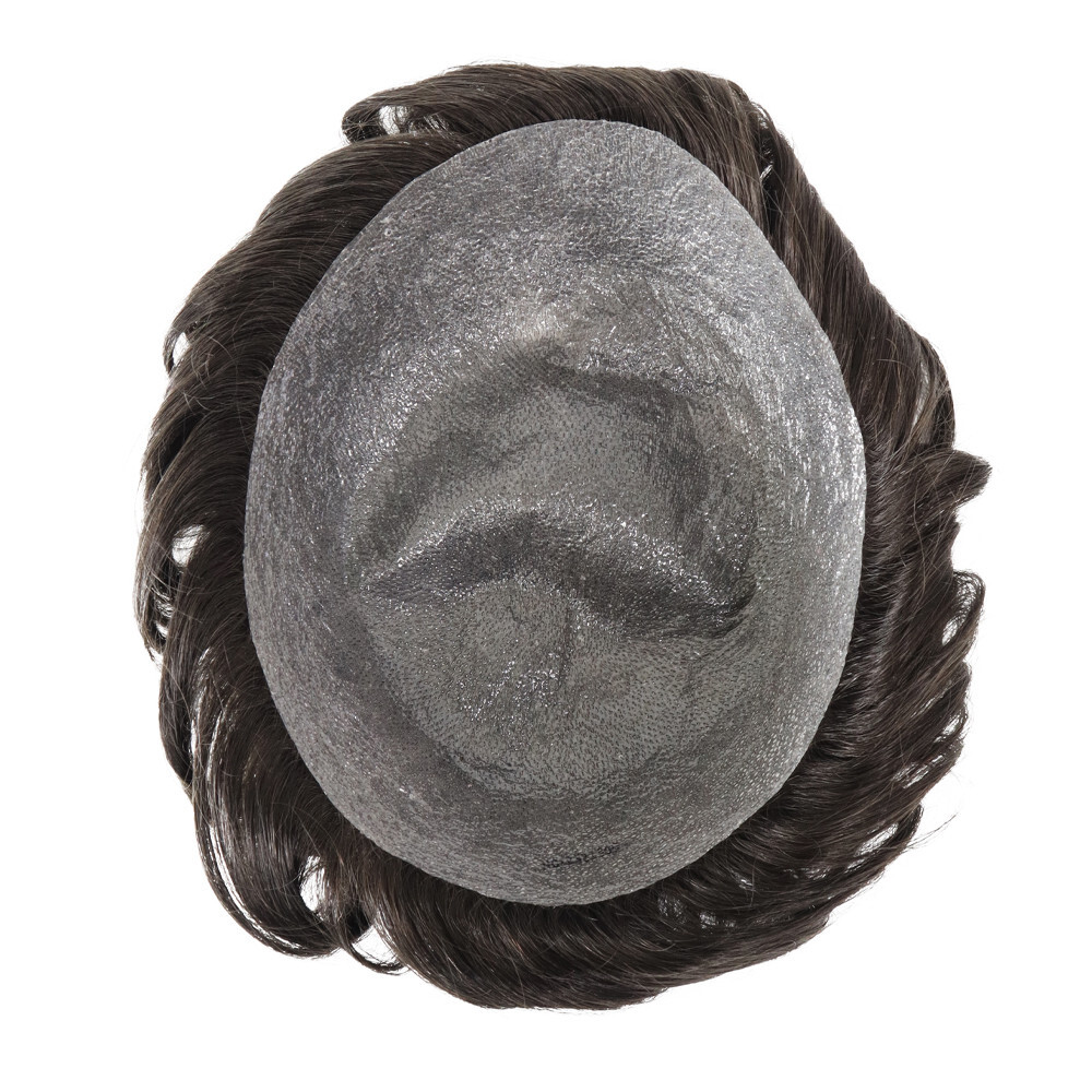 Ultra Thin Skin Super Mens Toupee Human Hair System 0.02mm Hairpieces #1B