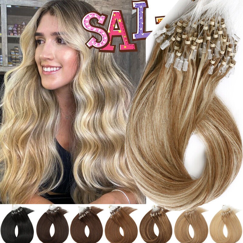 Micro Ring Link Human Hair Extensions Silicone Micro Beads Loop Tip Remy Hair US