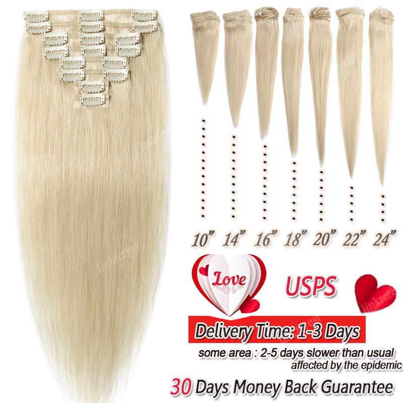 7pcs 15″ 18″ 20″ 22″ Clip In Remy Real 100% Human Hair Extensions Full Head N206