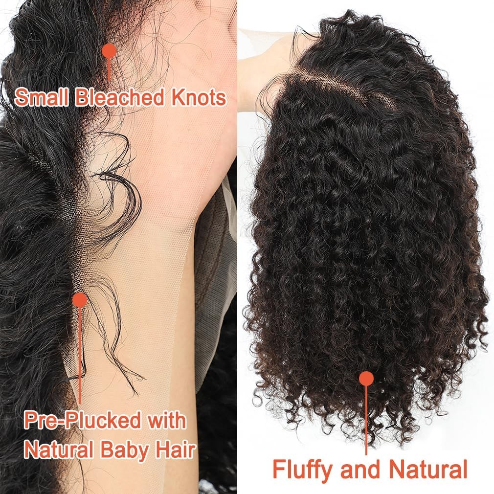 Peruvian KInky Curly 13×4 Lace Front Human Hair Wigs for Black Women Glueless