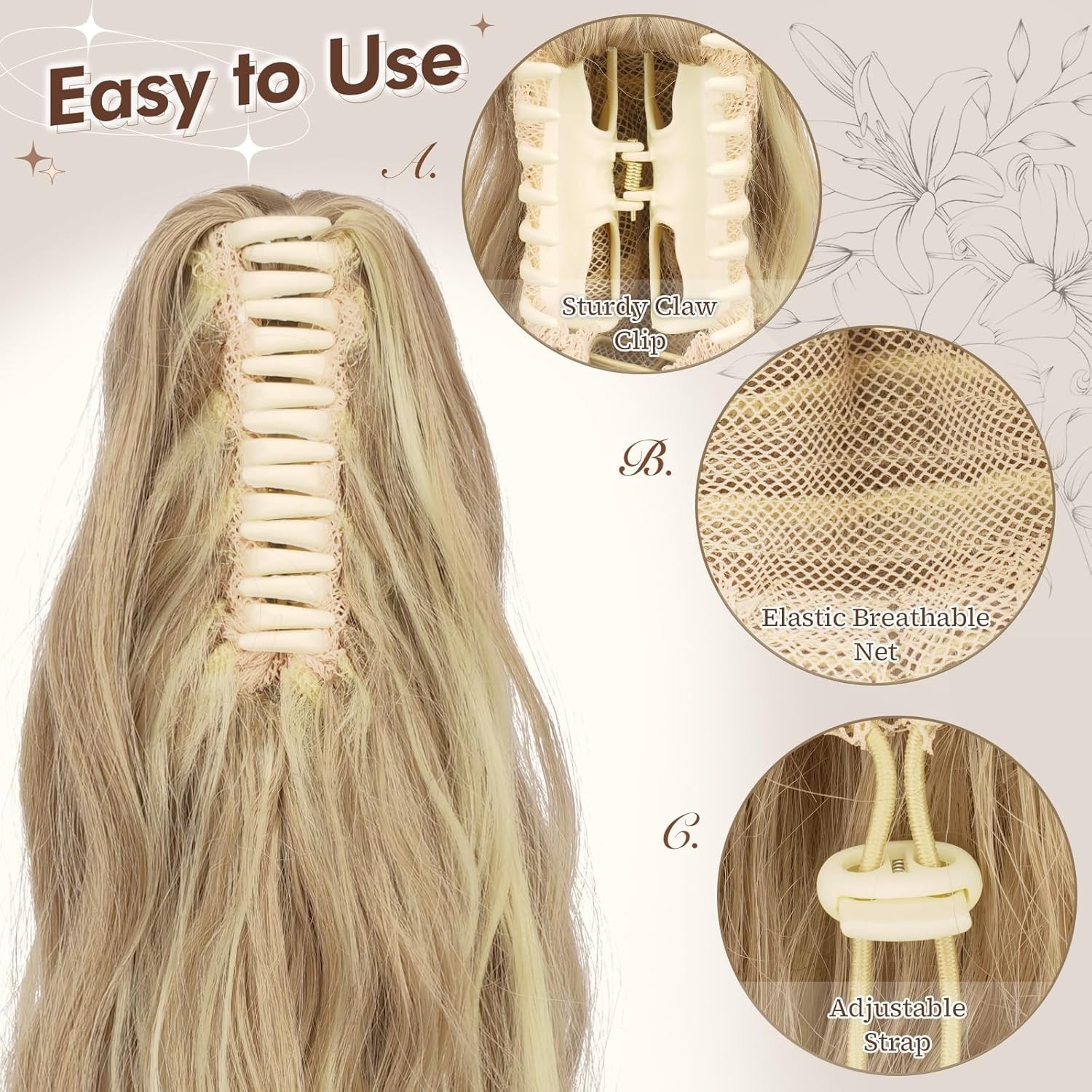 Effortless 20-Inch Wavy Ponytail Extension – Claw Clip Design for All Ages