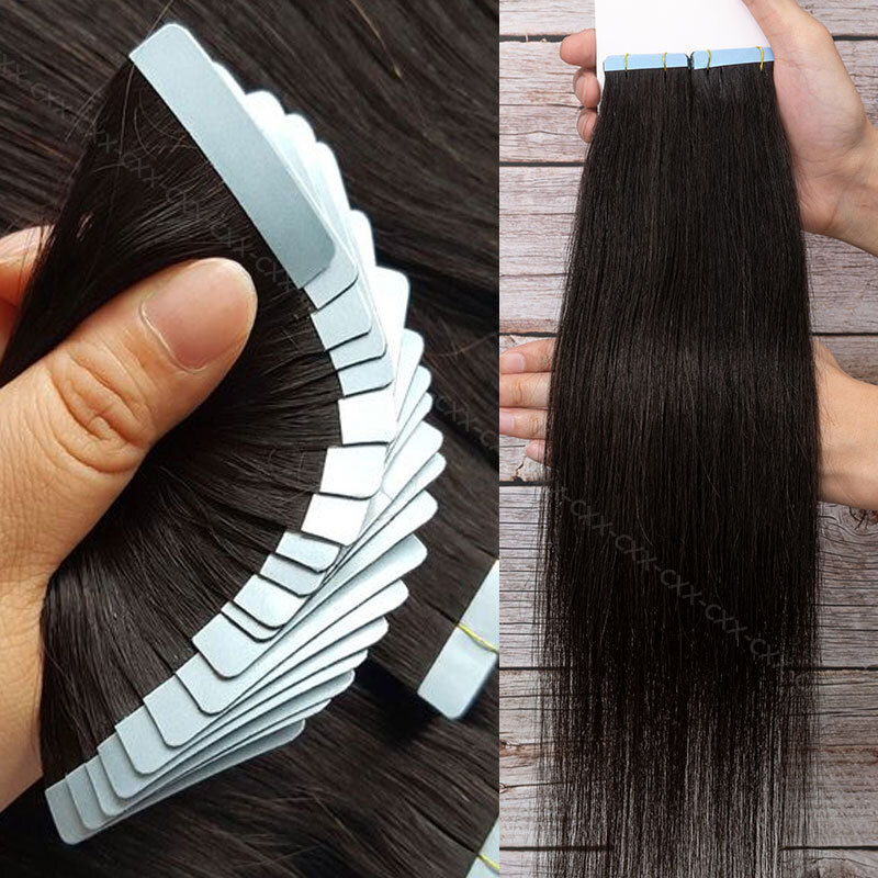 Thick 20-60pcs Tape In Remy Human Hair Extensions Skin Weft FULL HEAD BALAYAGE w