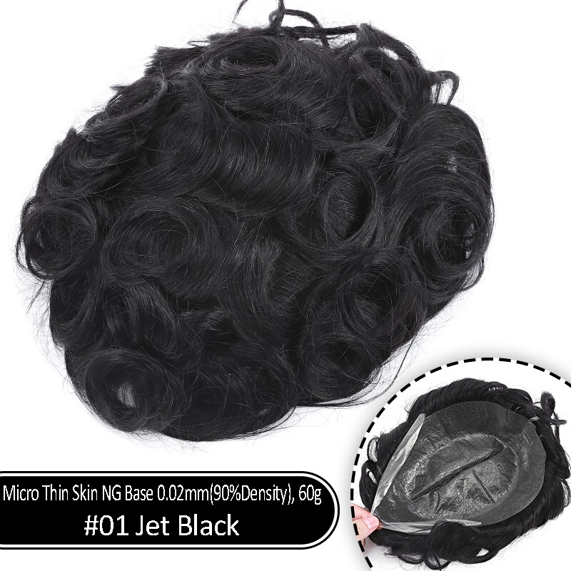 Mens Toupee Replacement System Wig Hairpiece Real Remy Human Hair Thin Skin PU