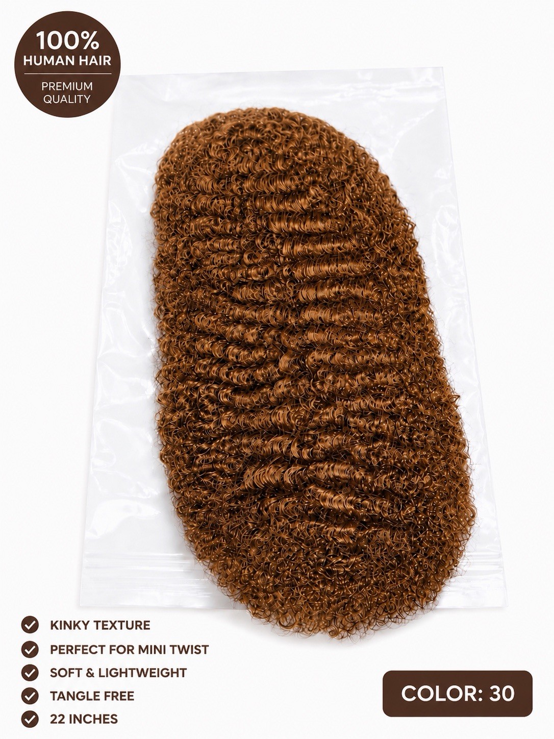 100% Human Hair Kinky Hair Extensions, 22in, Tangle Free, Soft, Multi Colors 50g