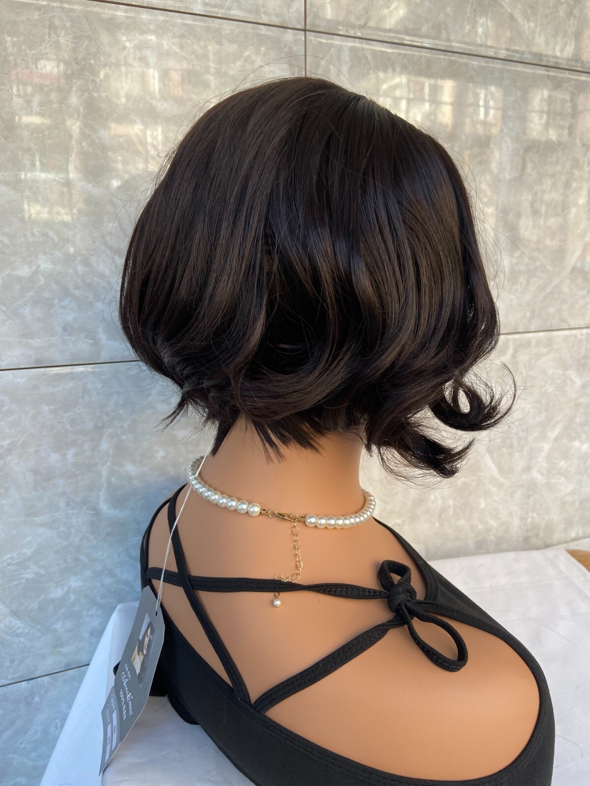 Side Part Dark Brown Wavy 100% Human Hair Blend Heat Ok Wigs Women Natural Soft
