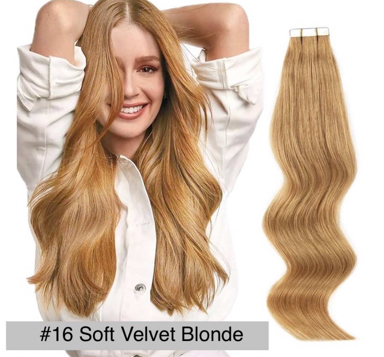 #16 Soft Velvet Blonde Tape-In 20inch 10pcs 25g 100% REMY Human Hair Extensions