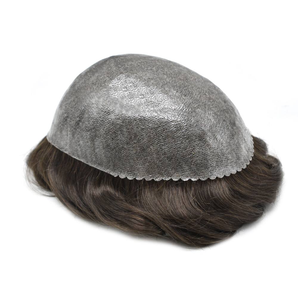 Mens Toupee Hair System Replacement Full Poly Skin Human Hair Piece Unit for Men