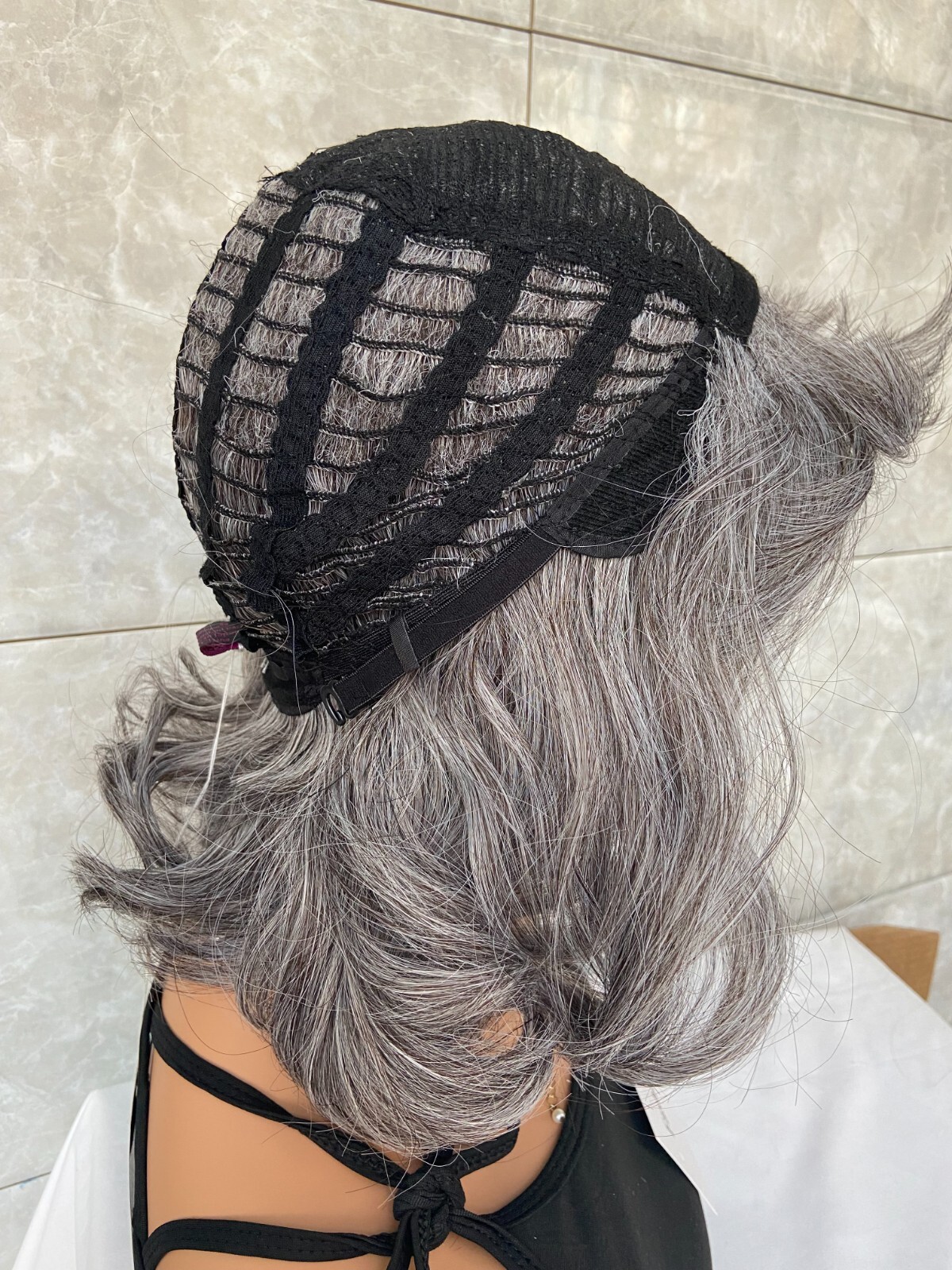 Salt and Pepper Medium Bob Wavy Gray 100% Human Hair Blend Wig Women Natural