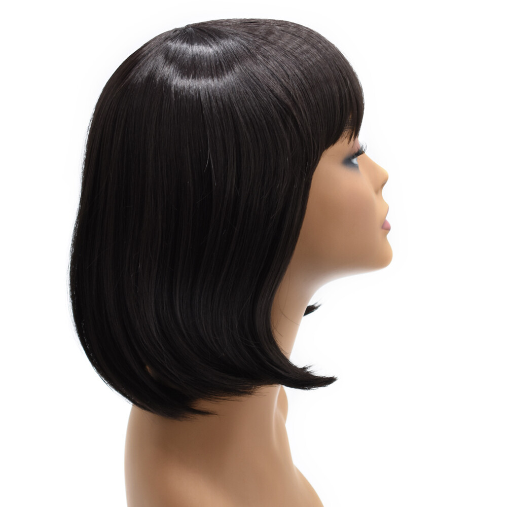 Women Bob Wig with Bangs Natural Look Premium Synthetic Short Dark Brown Hair US