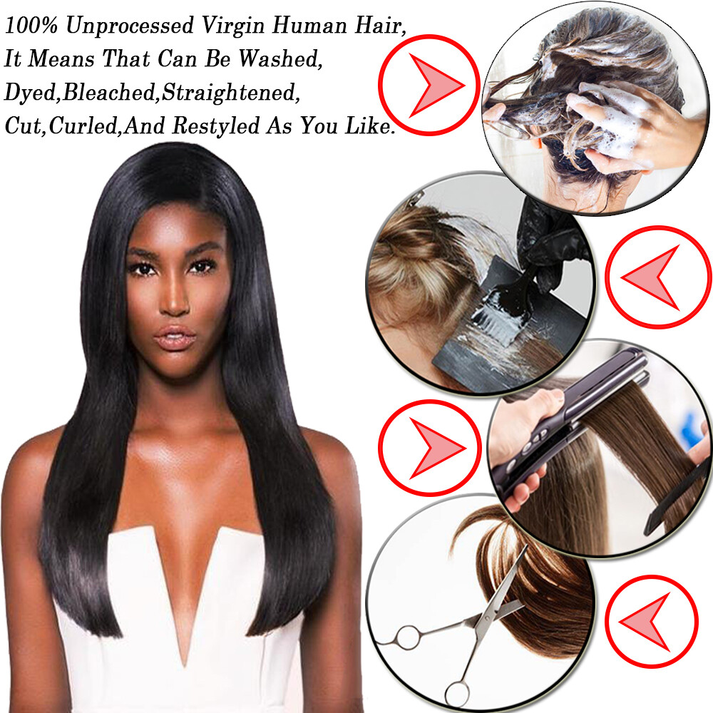 300G 1-3 Bundles Real Virgin Human Hair Extensions Weave Weft Straight Body Wavy