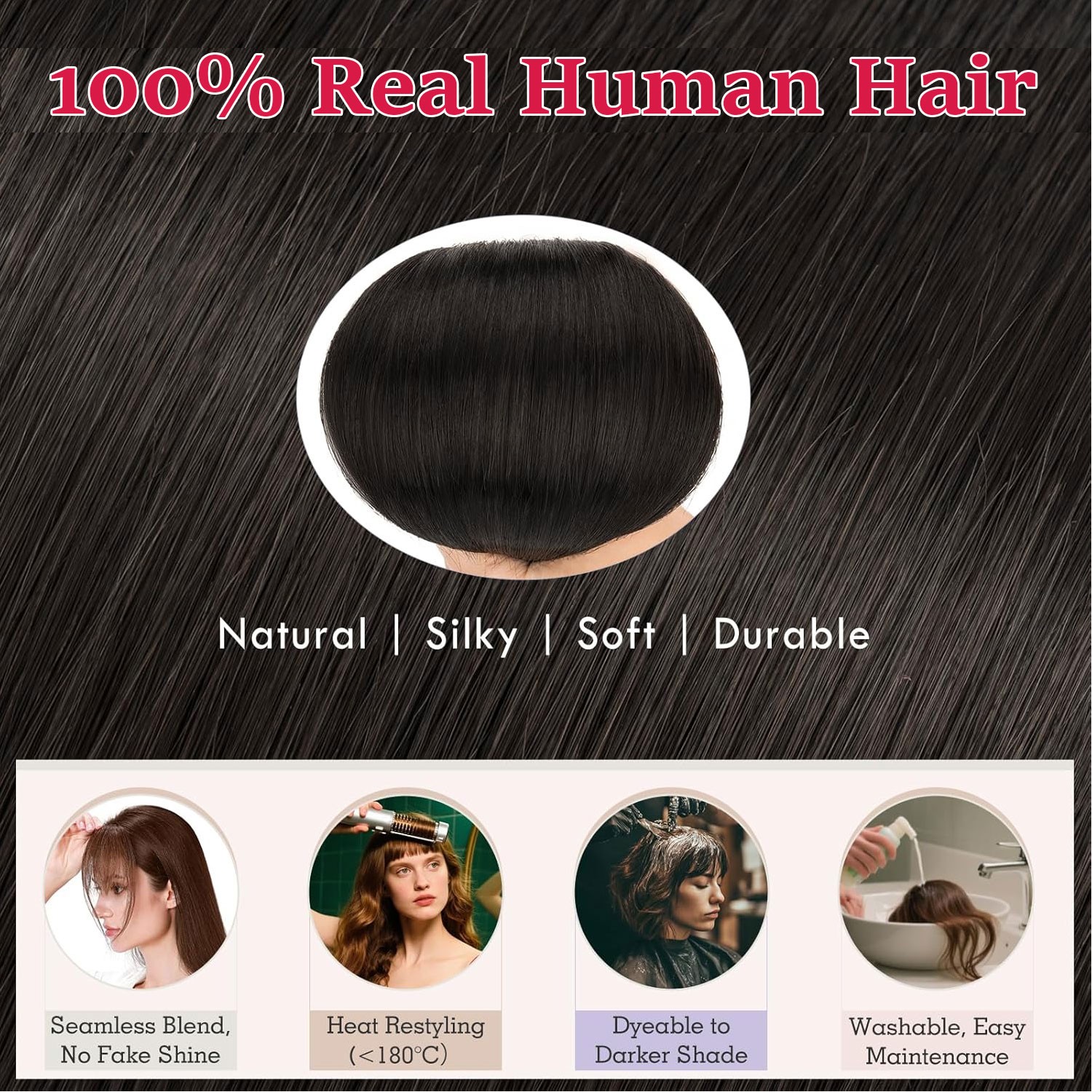 US Clip In 100% Remy Air Fringe Bangs Human Hair Extensions Hairpiece Top Topper