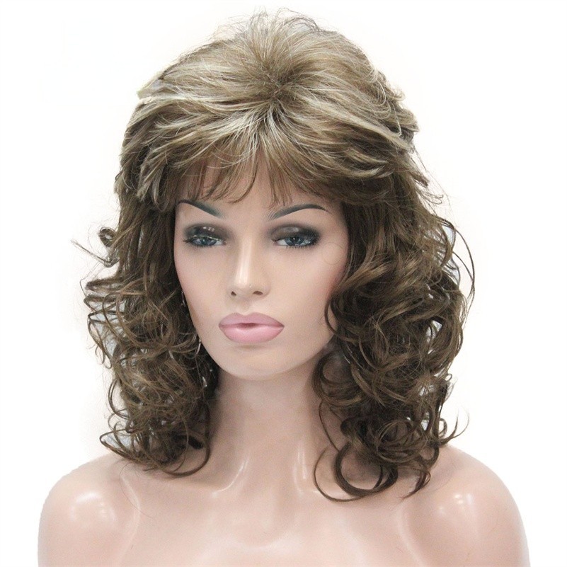 Fashion Layered Long Natural Blond Brown Curly Wavy Women’s Wigs