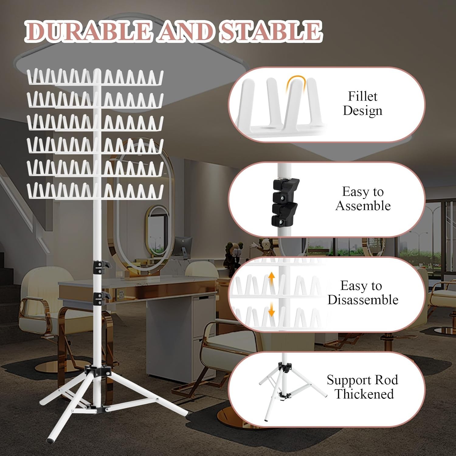 Braiding Hair Rack Height Adjustable 144 Pegs White