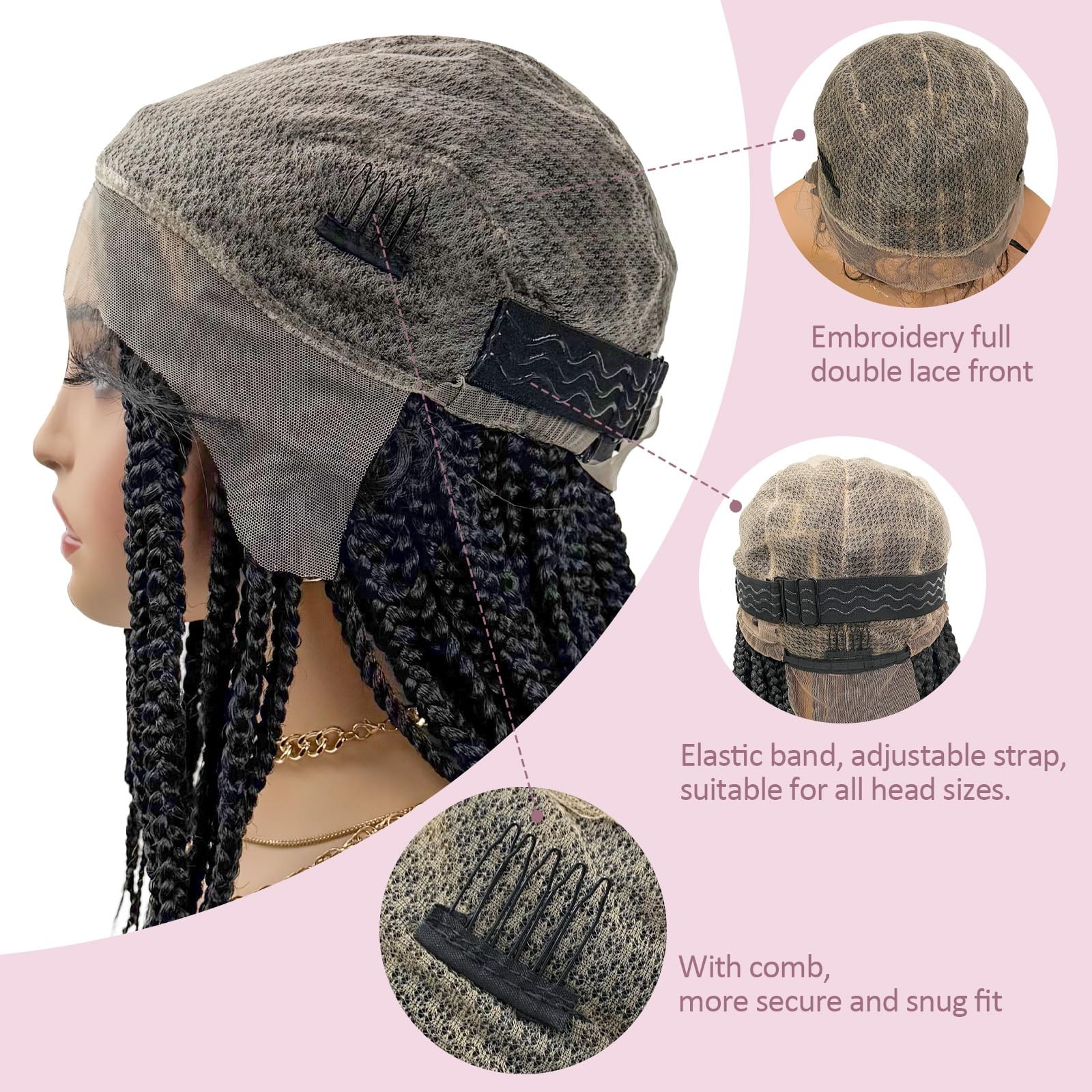 Janyuwool 18 Knotless Braided Wigs Full Double Lace Short Braid Wig For Black