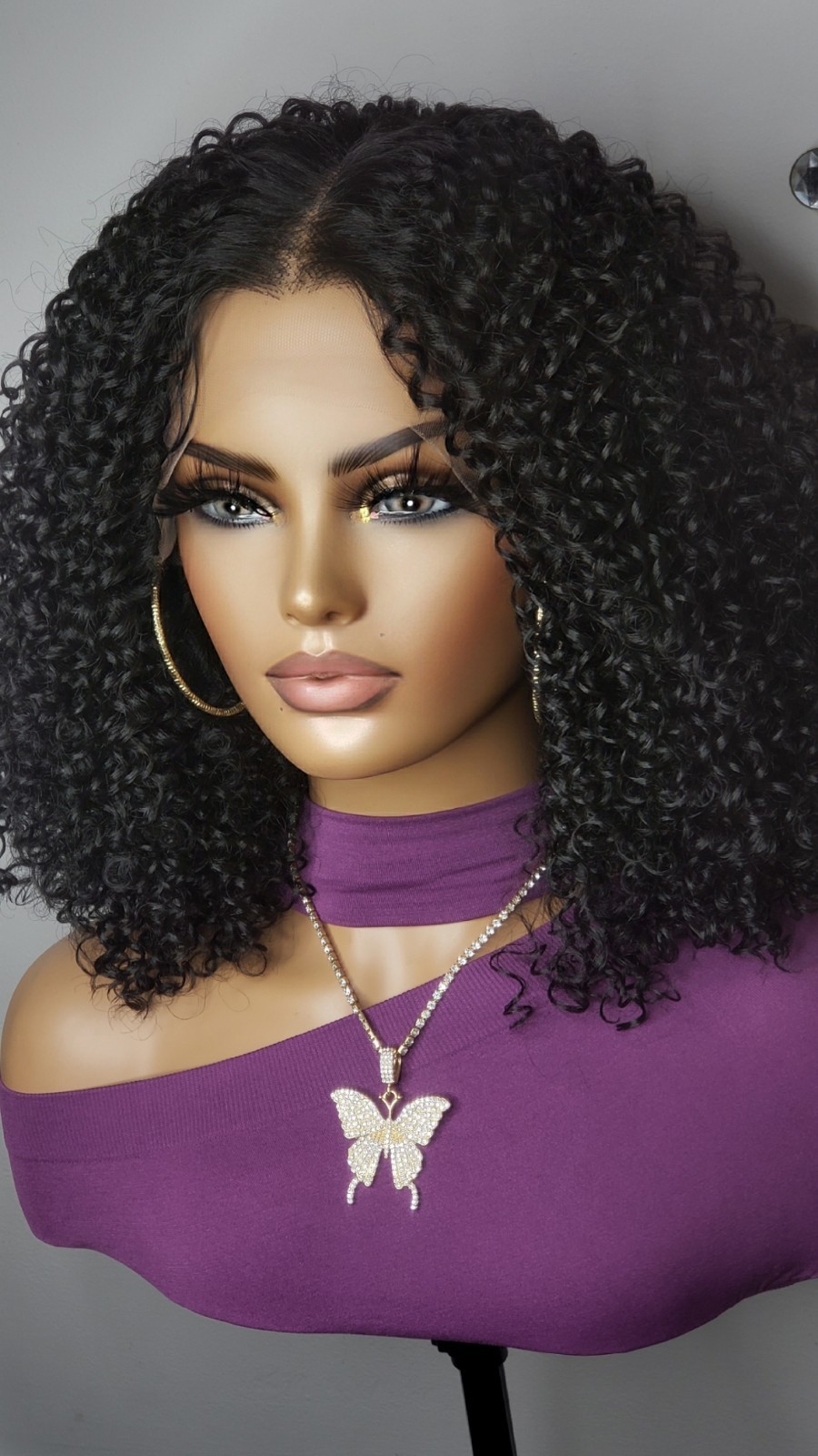 New Curly Afro Style Wig Black Y Part Lace Front Wig Womens Hair Wigs