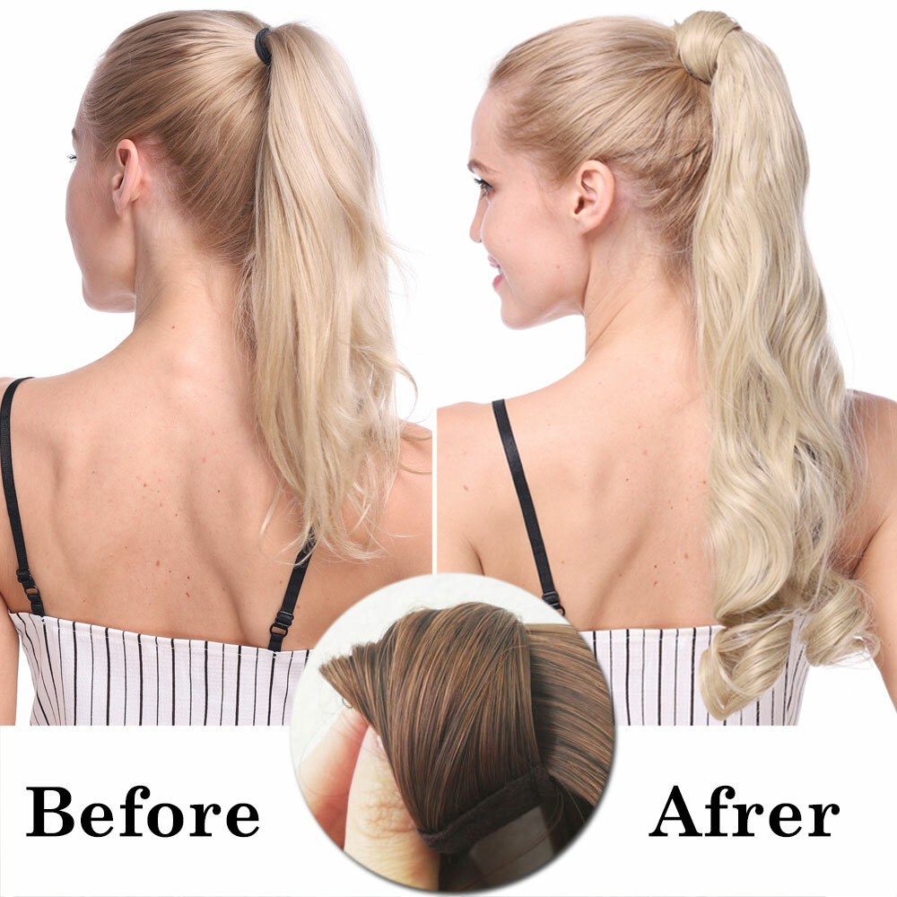 US Thick Clip In Hair Extensions Pony Tail Wrap Around Ponytail as human Curly H
