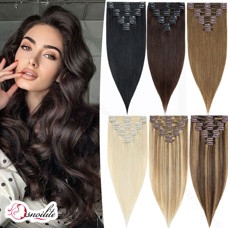 CLEARANCE Highlight Human Hair Seamless Clip in Remy Hair Extensions Full Head a