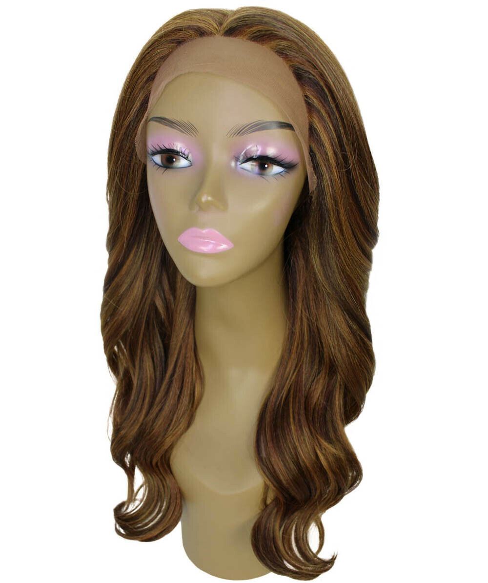 LUXLUXE Cleo Wavy Layered 21 in 4X4 Hand Tied Lace Front Wig, Light Brown Blend