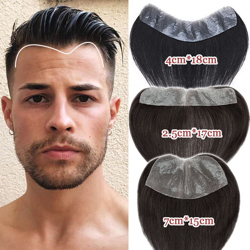PU Skin Topper Men Toupee Human Hair Replacement System Forehead Hairline/Pieces