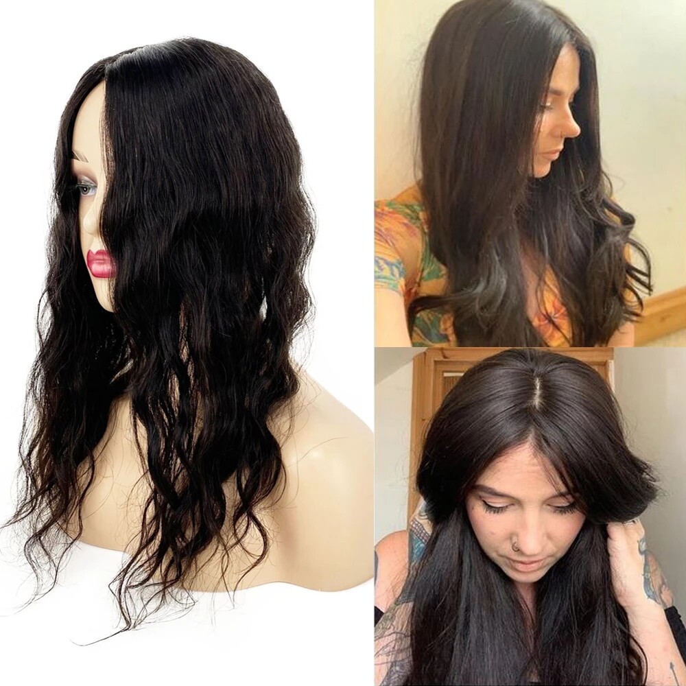 Dark Brown Silk Base Topper Human Hair Women Silk Top Hair Piece for Hair Loss