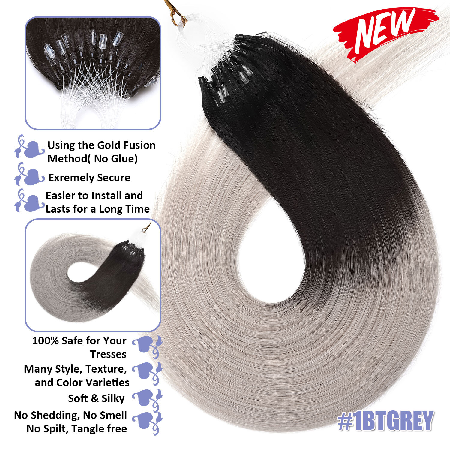THICK 100% Russian Remy Human Hair Extensions Micro Loop Nano Ring Bead Balayage