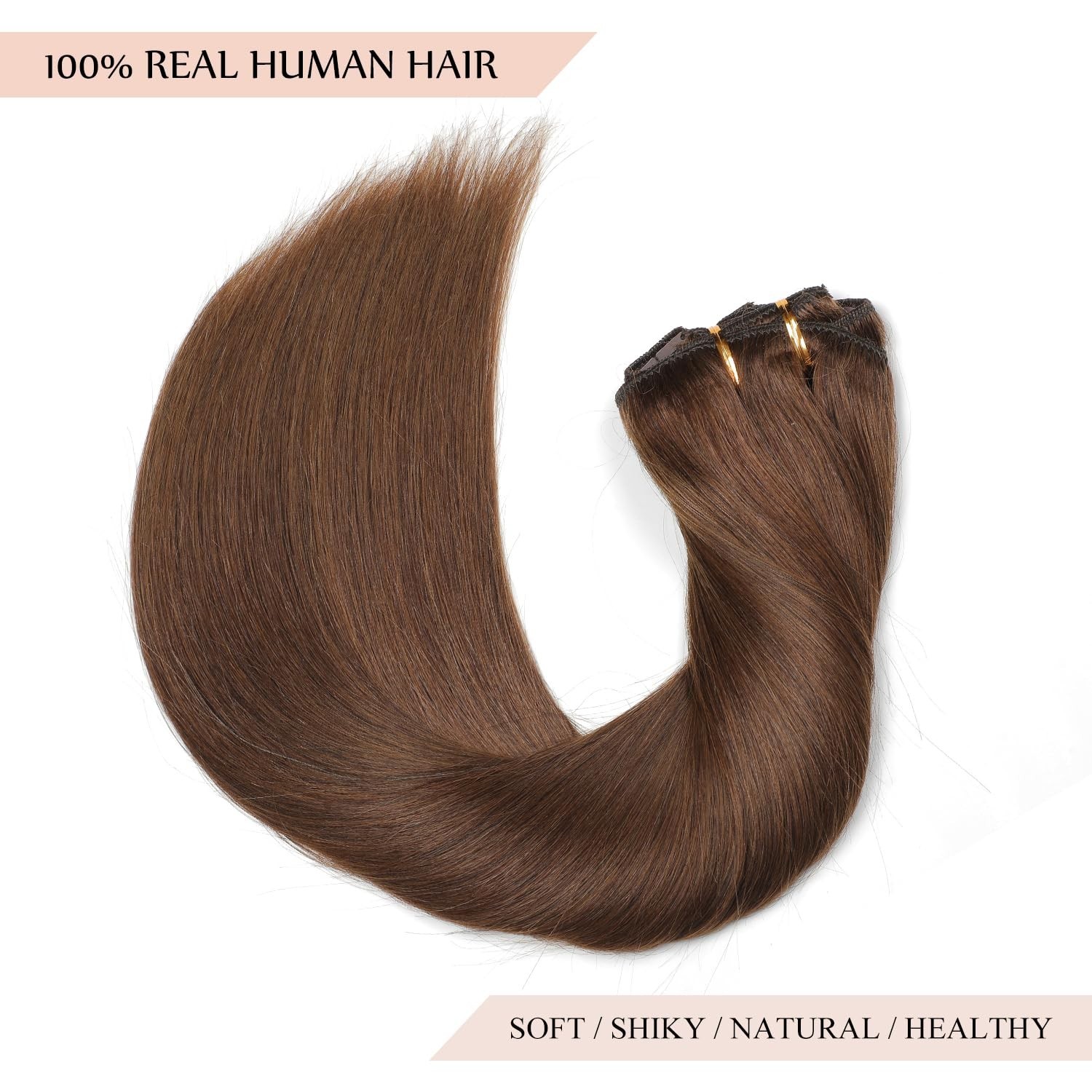 18 Inch Clip-In Hair Extensions, 150g Real Human Hair, Chocolate Brown, Soft Str