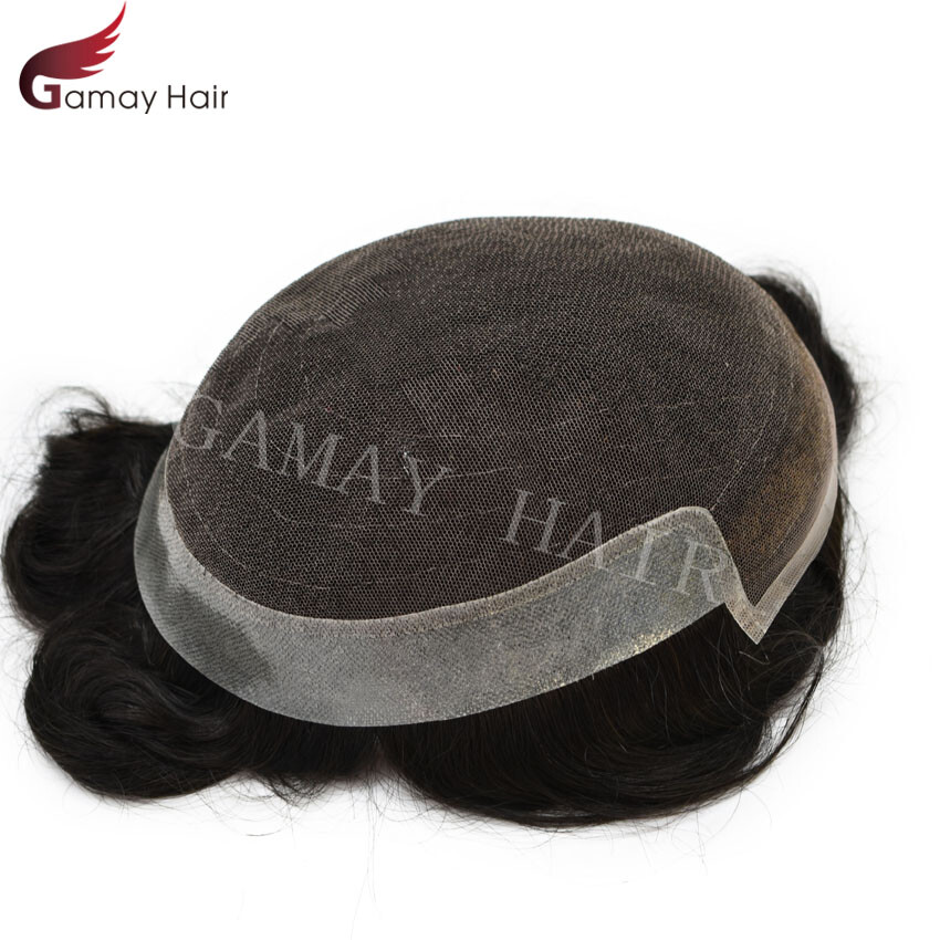French Lace Front Mens Toupee Hairpiece Poly Skin Pu Hair Replacement System Wig