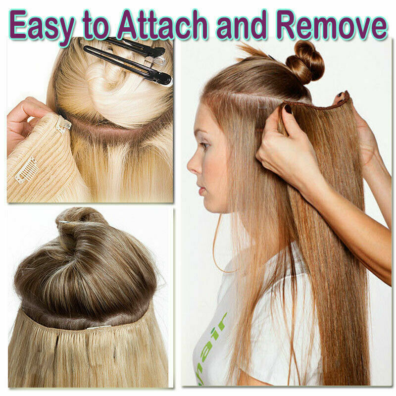 CLEARANCE Seamless Clip In as Human Hair Extension Real Soft Hair Weft Full Head