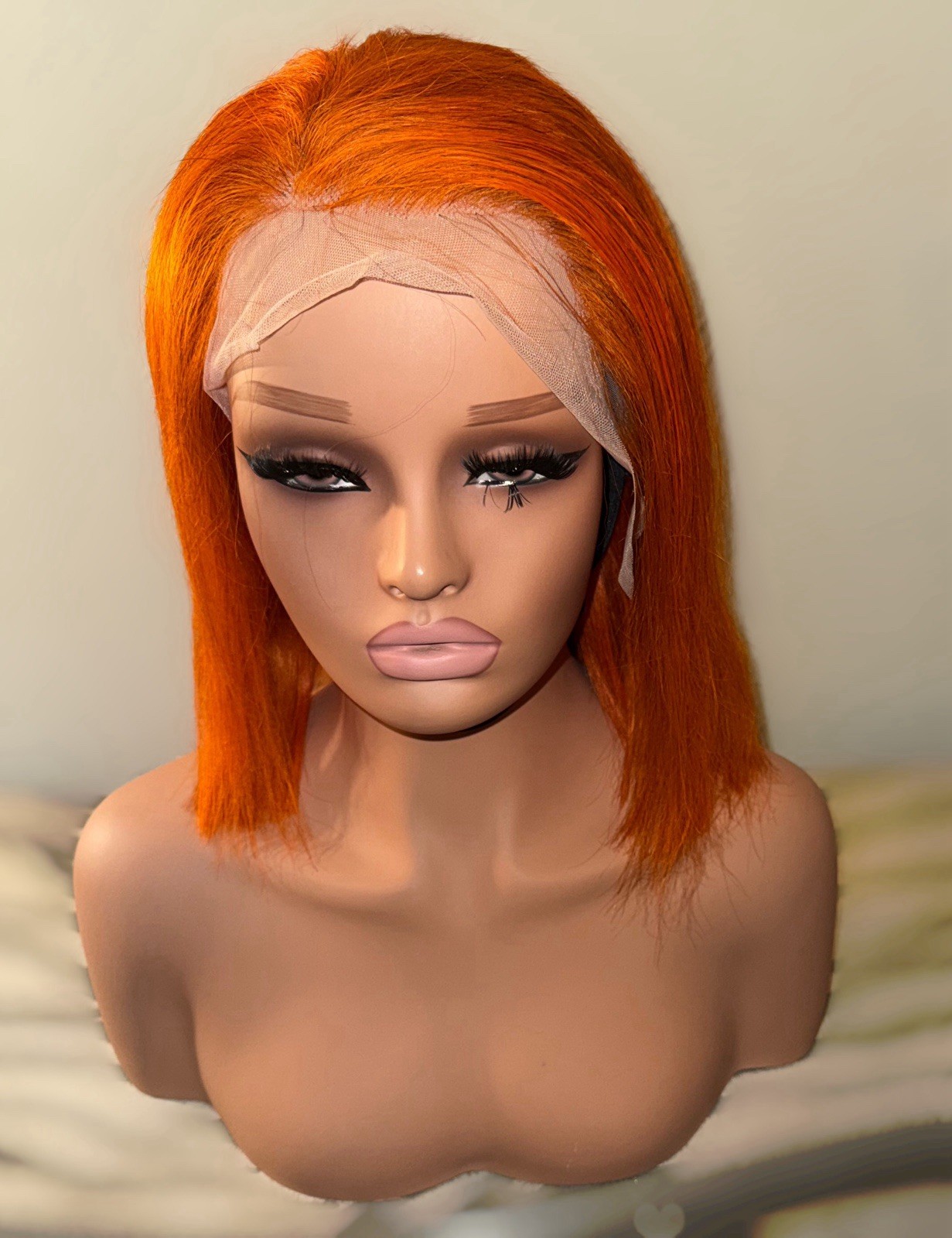 100% Human Hair,Bright Orange,12Inch Bob,Straight Style,Cosplay Or Just A Change
