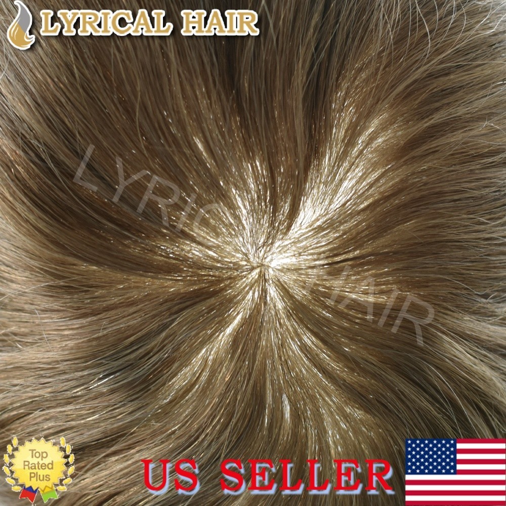 Mens Toupee Human Hair Replacement System All Injection PU Hairpiece Brown Grey