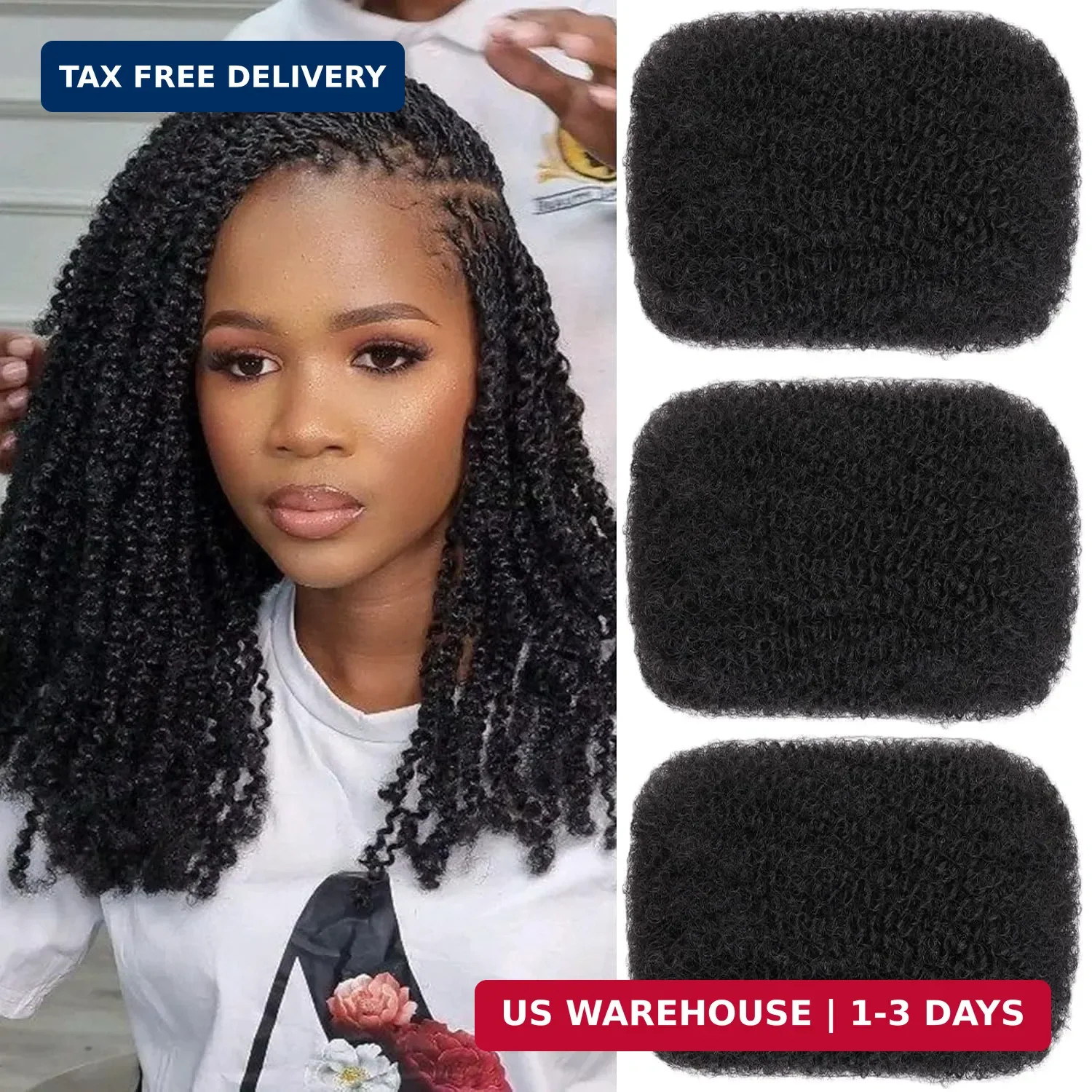 16 Inch 3 Bundles 90g Natural Black Afro Kinky Curly Braiding Bulk Hair